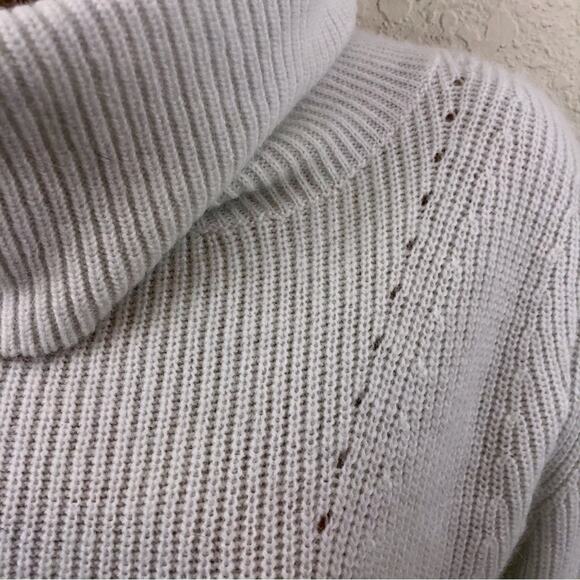 Gap Pure Mist White Cowl Neck Sweater Long Sleeve Ribbed Knit Rabbit Hair Blend - Picture 4 of 16